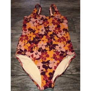 Amazon Essentials Womens Orange Multi Floral One-Piece Swimsuit Sz Medium